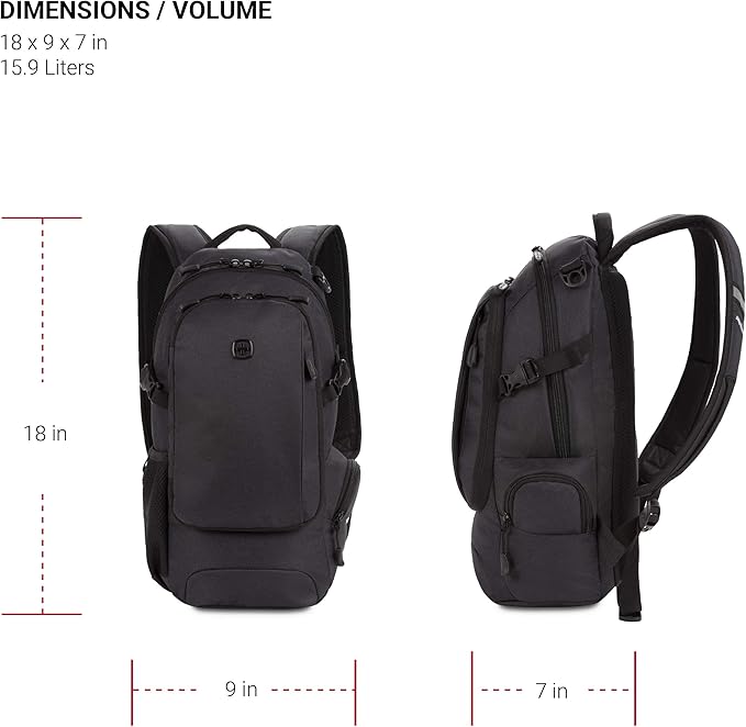 SwissGear 3598 Backpack, Narrow Daypack, Ideal for Commuting and School, Dark Grey