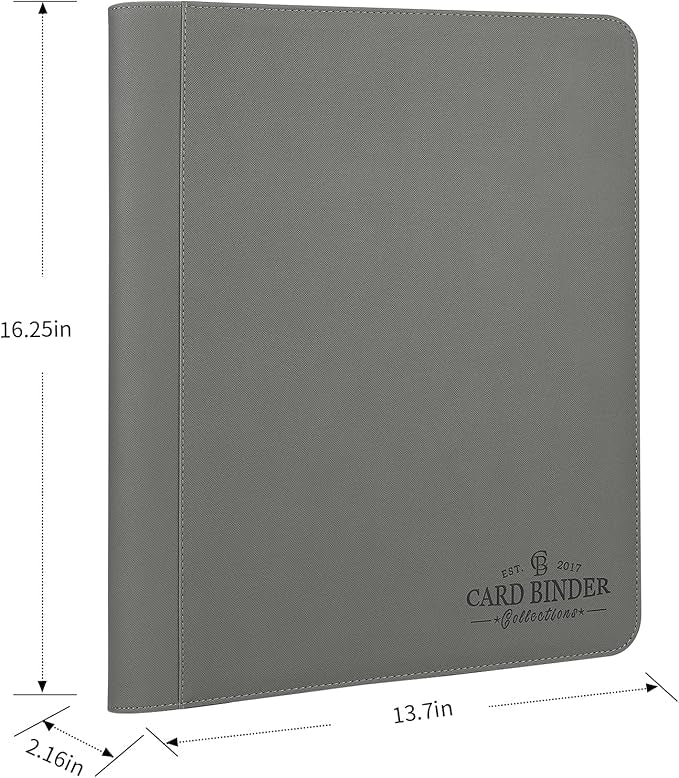 Toploader Binder,Toploader Hard Cases, 9-Pocket Pages Sleeves Hold up 288 Cards.Toploader Card Binder with Sleeves for “3×4” rigid，Card Holder(grey)