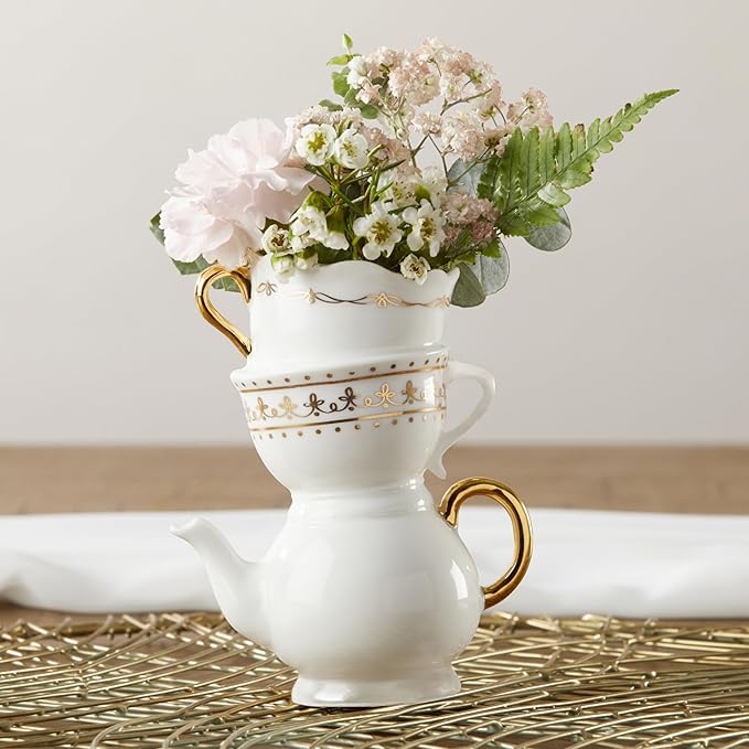 Kate Aspen Vintage Tea Party Antique Look Ceramic Bud Vase (Medium), Party Favor, Take Home Gift, Wedding Decoration, Table Decor, Bridal Shower Decorations