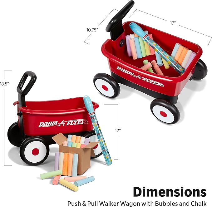 Radio Flyer My 1st Wagon 2-in-1 Walker & Pull Wagon with Bubbles and Chalk for Toddlers Ages 1-4, Red Amazon Exclusive