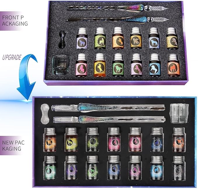 glass dip pen set,Calligraphy pens for beginners,ink pen, Writing, Signatures, Calligraphy, Decoration, Gift with two Art pen (Colorful)