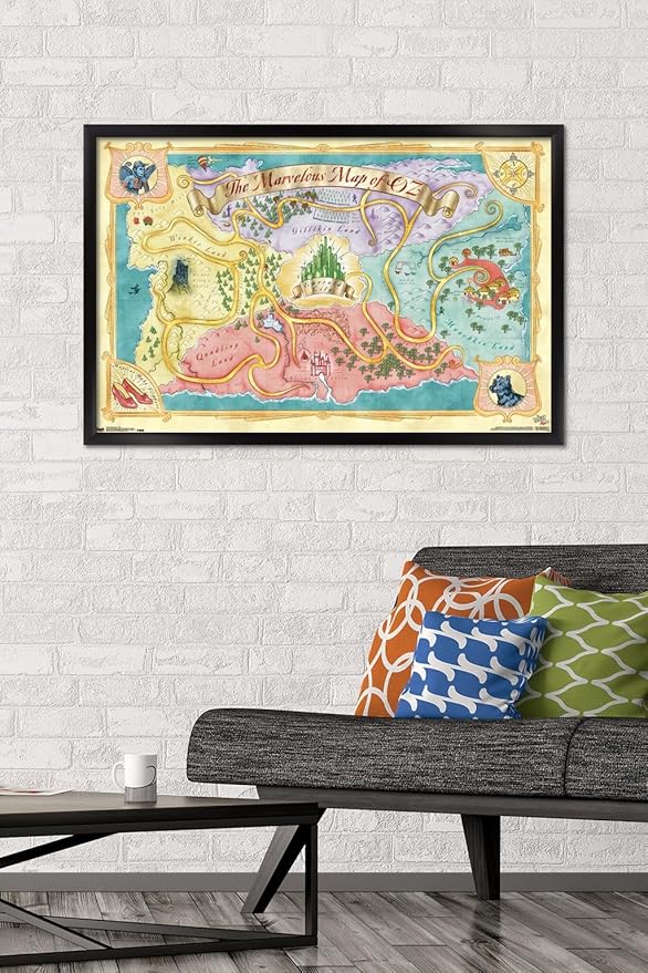 The Wizard Of Oz - Map Wall Poster, 34L" x 22.4W", Black Framed Version