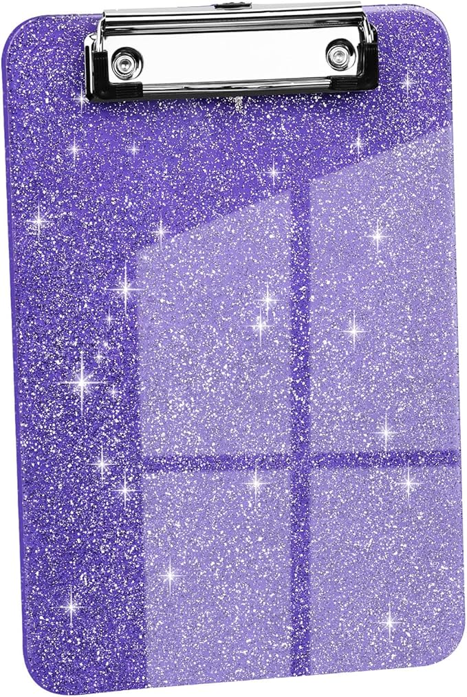 1 PCS A5 Size Clipboards,6x9 inches,Glitter Clipboard with Low Profile Clip,Sparkle Plastic Clipboard,Cute Hanging Clip Boards for Office Supplies