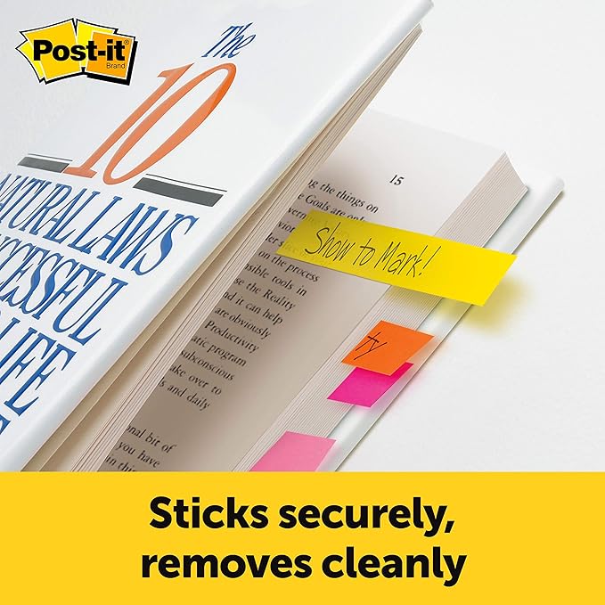 Post-it Page Markers, 1/2 in X 1-3/4 in, Assorted Bright Colors, 100 Sheets/Pad, 5 Pads/Pack (670-5AF2)