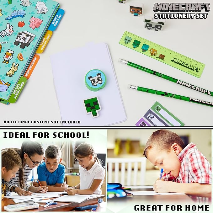 Minecraft Filled Pencil Case and Stationery Set for Kids, School Supplies - Gifts for Boys (Green)