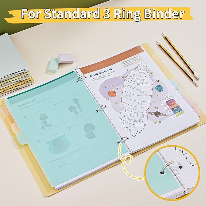 JARLINK 8 Tabs Dividers for 3 Ring Binder, Durable Plastic Write & Erase Binder Dividers for Letter Size, Cute Binder Dividers for Student, Teacher, Office, Home Organizers, Pastel Color (2 Sets)