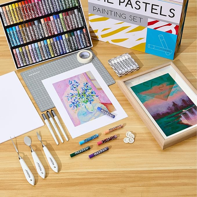 MEEDEN Soft Oil Pastels Set: 102Pcs Oil Pastel Kit with 72 Colors & 6 White Pastel - All in One Oil Crayons with Paper, Palette Knife, Masking Tape - Art Supplies for Artists Beginners Adult Christmas