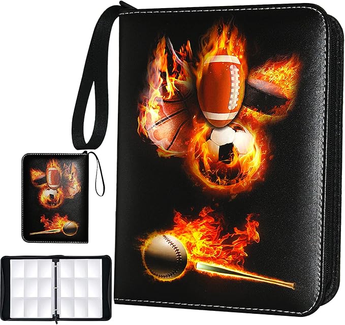 Sports Card Binder 900 Pockets, Trading Card Binder 9 Pocket with 50 Sleeves Fits 900 Sport Cards, Sports Card Holder with Zipper, Football Baseball Basketball Hockey Card Collection Storage Album