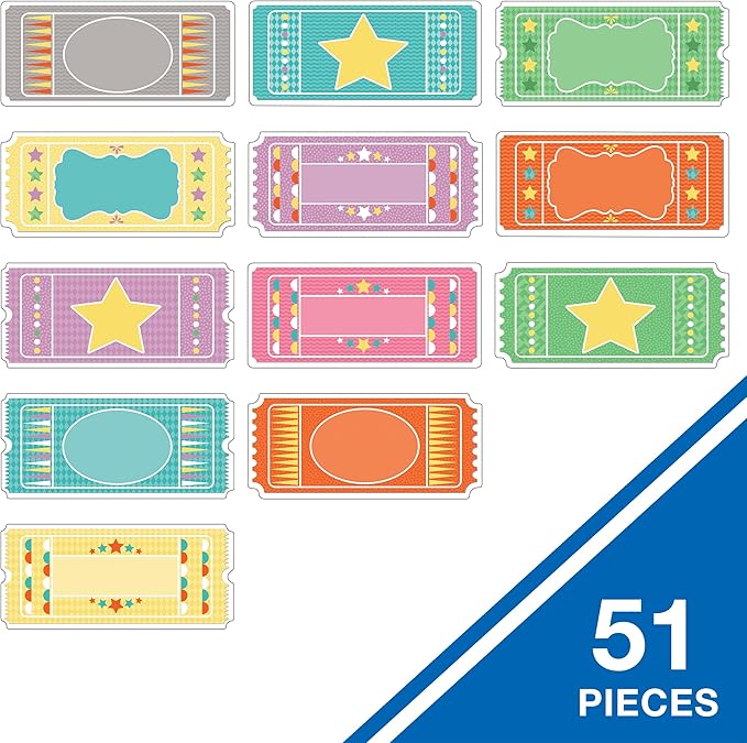 Carson Dellosa – Up & Away Tickets Colorful Cut-Outs, Classroom Décor, 51 Pieces