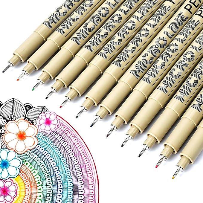 KERIFI 05 Micro Fineliner Drawing Art Pens: 12 Colors 0.45mm Multiliner Fine Liner Pens, Fine Point No Bleed Waterproof Archival Ink Pen Set for Bible Journal Watercolor Zentangle Kit Stuff Supplies