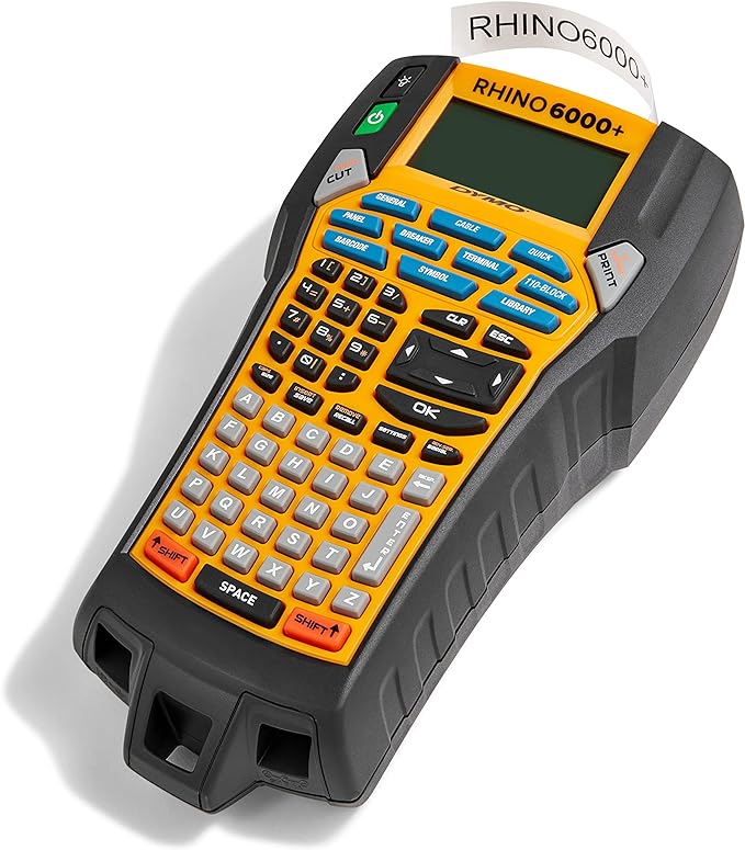 DYMO® Rhino™ 6000 Industrial Label Maker, Computer Connected Label Maker with Hard Carry Case, 1 Vinyl Tape Cassette, 1 Flexible Nylon Tape Cassette and Rechargeable Lithium Ion Battery