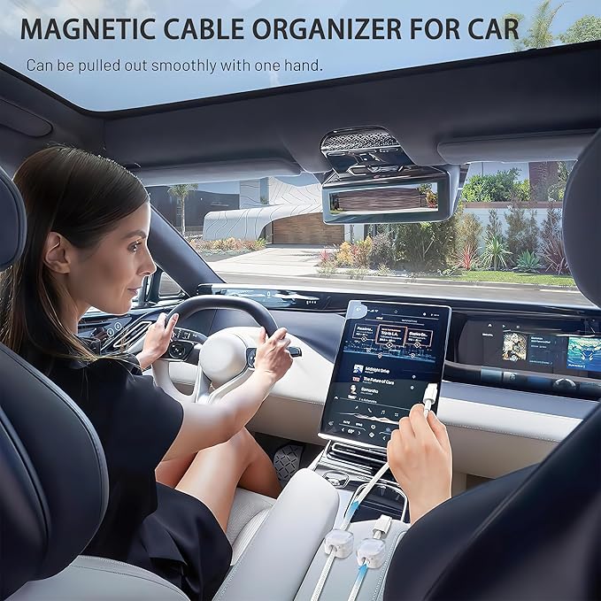 6 Pack Magnetic Cord Organizer & Cable Clips - Adjustable Under Desk Cable Management, Adhesive Wire Holder for Home, Office, Phone, Car, Wall, and Nightstand (Violet)
