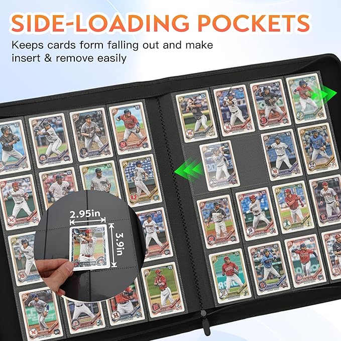 1000+ Pockets Premium Trading Card Binder, 16 Pockets Trading Card Binder Ringless Side Loading Trading,Card Holder Folders for MTG, TCG, Game Cards & Sports Cards(Grey)