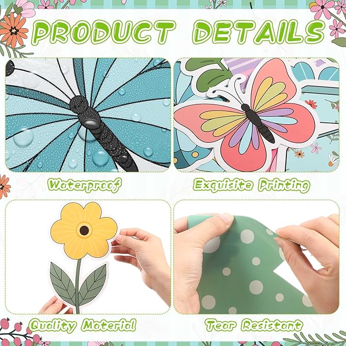 Pasimy Spring Bulletin Board Decorations 3D Sunflower Bulletin Board Set Bee Classroom Decor Honeycomb Butterfly Flower Cutouts Spring Borders for Home Office Wall Door Window Supplies(Diverse)