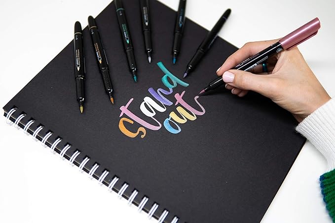 Zebra Pen, Metallic Brush Pens, Gold, Silver, and Rose Gold Ink, Medium Brush Tip Mimics Artist’s Paint Brush for Calligraphy and Lettering, Acid-Free Ink for Light and Dark Paper, 3-Pack (01603)