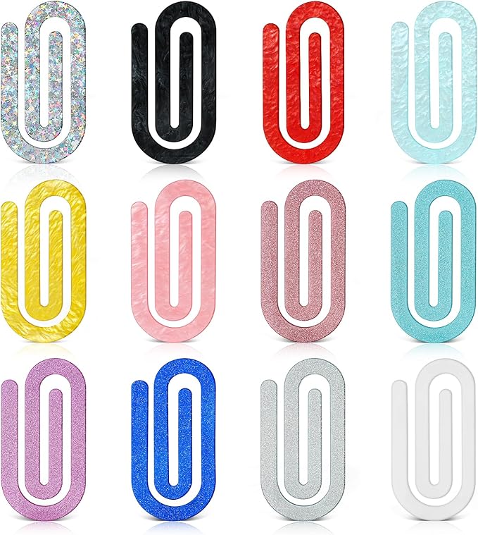12 Pcs Jumbo Acrylic Paper Clips, 4"x2" Large Plastic Paper Clips, Bright Colors, Classroom & Office Supplies, Back to School Gifts for Students & Teachers, Desk Org & DIY Charms & Accents & Bookmarks