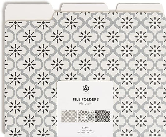 U Brands Fashion File Folders, 9 Count, 1/3-Cut Tabs in Assorted Positions, Letter Size, Office Supplies (Moroccan)