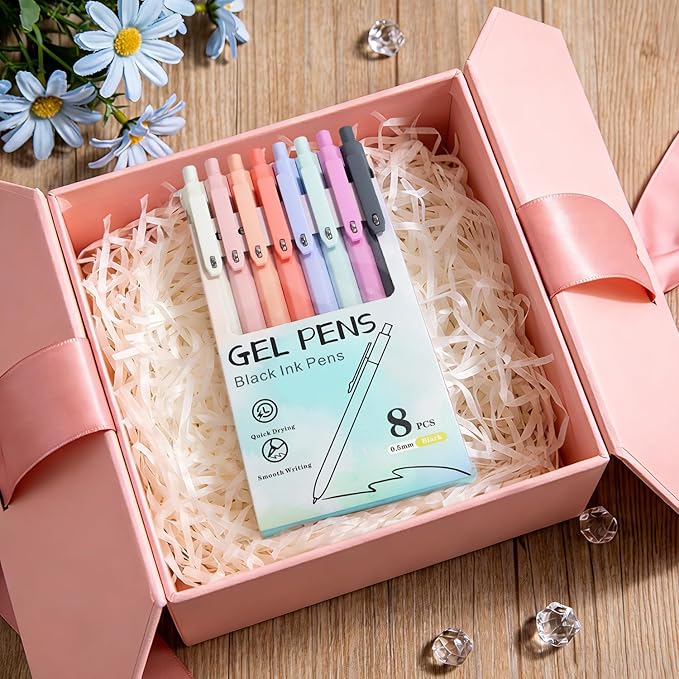 8 Pack Morandi Pens, 0.5mm Black Ink Gel Pens Quick Dry Smooth Writing Pens Journaling Pens for Office School Supplies for Women Girls Nurse Teacher Christmas Gifts