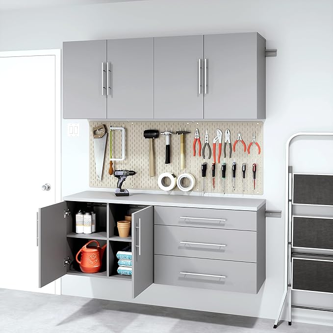 Prepac HangUps 30” Wide Wall Mount 3-Drawer Storage Cabinet, Ideal for Tool Storage, Organization for Garage, Kitchen, Laundry, Bathroom, Home Office and More, 30”W x 24”H x 16”D, Light Gray