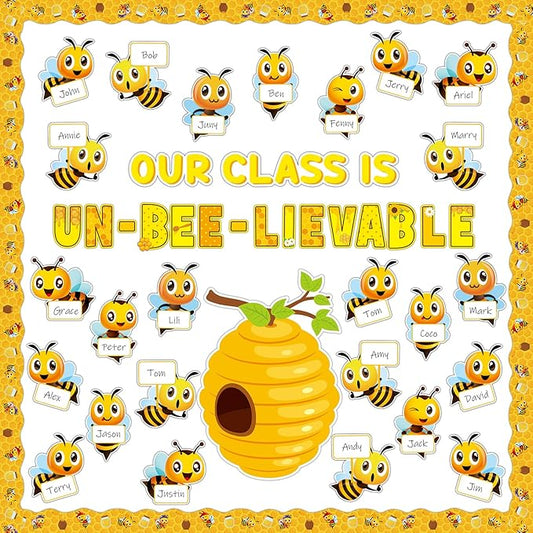 gisgfim Bee Bulletin Board Decoration Set Spring Summer Bee Sunflowers Borders Cutouts Decor for School Classroom Teacher Students Door Welcome Bulletin Board Craft Wall(Our Class is UN-BEE-LIEVABLE)