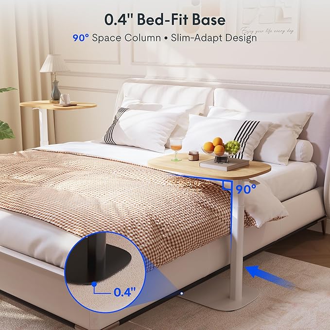 FLEXISPOT Adjustable C Table, Mobile Snack Side End Table Sofa Couch Bedside Table Laptop Cart TV Tray Night Stand Small Space Side Table(23.6" W x 13.8" D,Maple)
