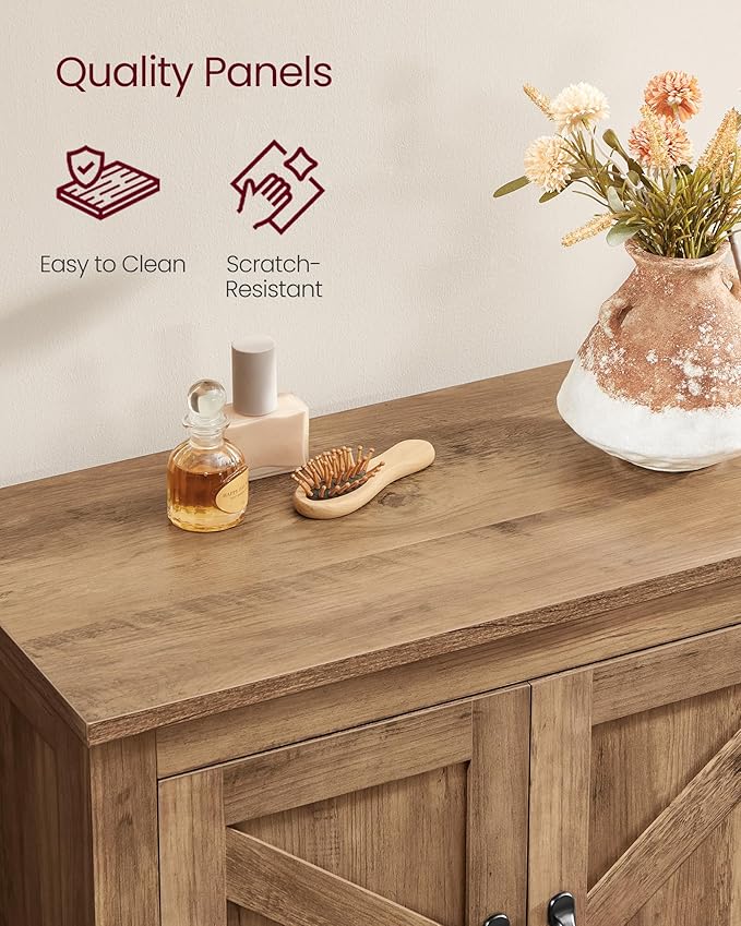 VASAGLE LIRY Collection - Farmhouse Storage Cabinet, Bathroom Floor Cabinet with Barn Doors, Freestanding Kitchen Pantry, Adjustable Shelves, for Dining Room, Living Room, Honey Brown, UBBK773K01