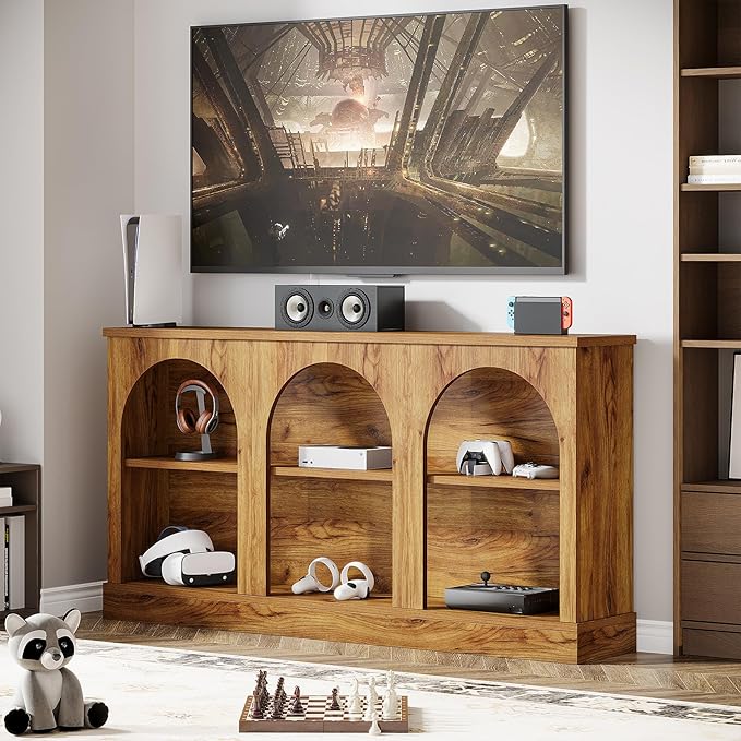 Tribesigns TV Consoles with Storage Cabinets, Television Stand for 55/60/65 Inch TV, Farmhouse Media Entertainment Center Stand for Living Room, Natural Wood