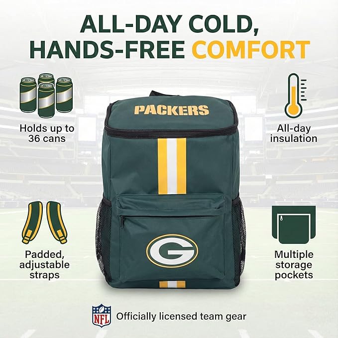 Cooler Backpack – Portable Soft Sided Ice Chest – Insulated Bag Holds 36 Cans - Football Gear – Show Your Team Spirit with Officially Licensed Fan Gear