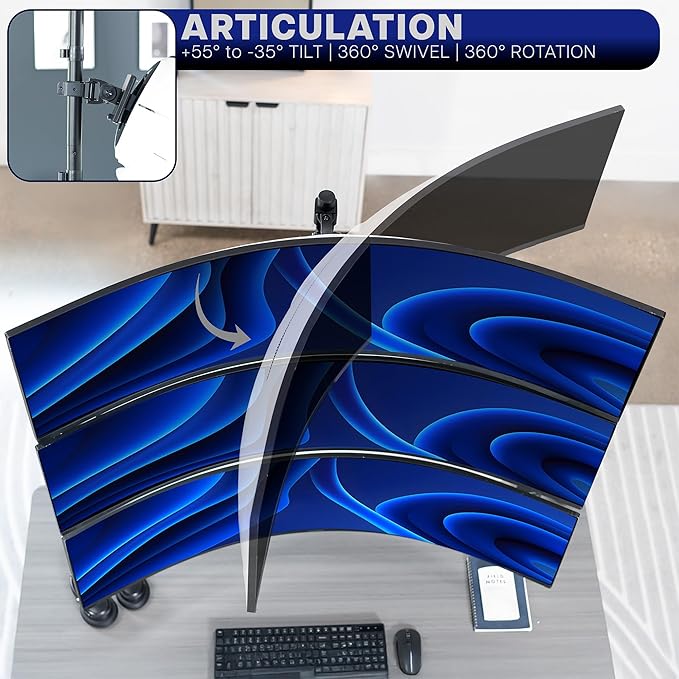VIVO Vertically Stacked Triple Ultrawide Mount for up to 49 inch Screens, Heavy Duty Adjustable 3 Ultra-Wide Stand, 44 lbs Capacity Per Screen, Black, STAND-V300U