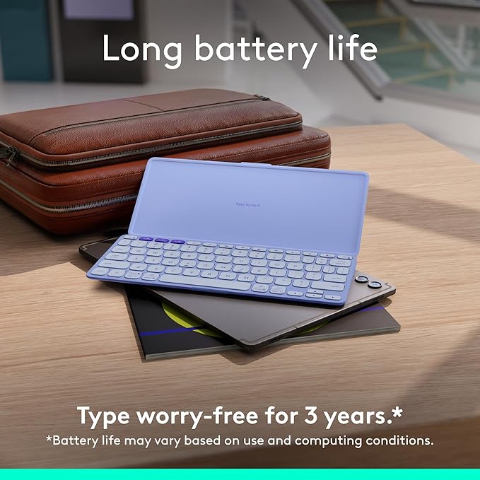 Logitech Keys-to-GO 2 Portable Bluetooth Tablet Keyboard with Built-in Cover, Slim & Compact Wireless Keyboard for Windows, Android, Linux, iPad, iPhone, Mac, Apple TV - Lilac