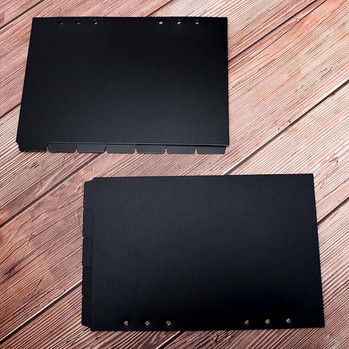 2 Set A5 Binder Dividers Black Plastic Index Divider Blank Side 7 Tabs Top 5 Tabs Planner Insets 12 Sheets Refillable Page Protectors for 6 Ring Binder Notebook