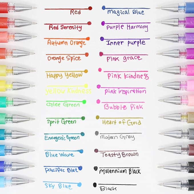 [24 Colors] Think2 Color Gel Pens Set for Teens and Adult. Perfect for Drawing, Journaling, Doodling, Scrapbooking