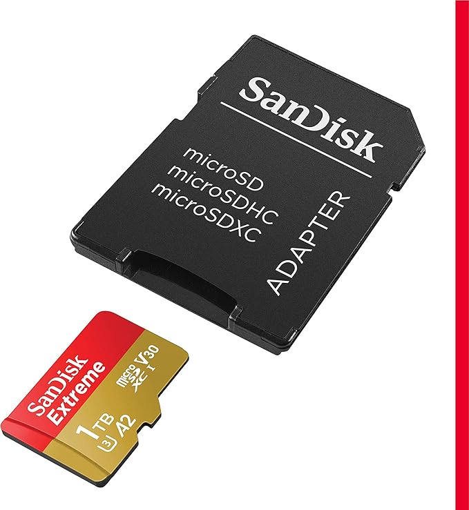 SanDisk 1TB Extreme microSDXC UHS-I Memory Card with Adapter - Up to 190MB/s, C10, U3, V30, 4K, 5K, A2, Micro SD Card- SDSQXAV-1T00-GN6MA, Gold/Red