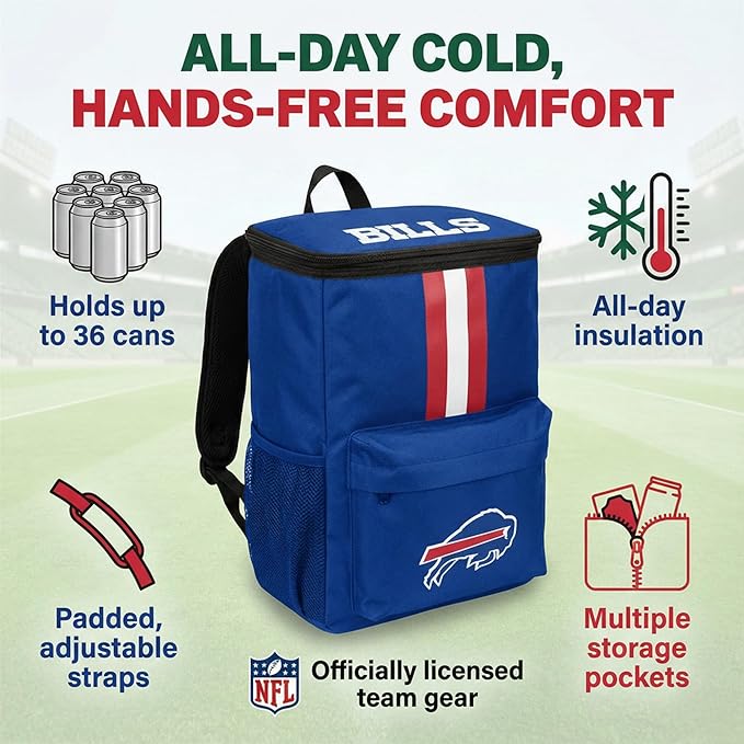 Cooler Backpack – Portable Soft Sided Ice Chest – Insulated Bag Holds 36 Cans - Football Gear – Show Your Team Spirit with Officially Licensed Fan Gear