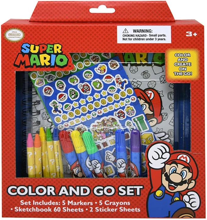 Nintendo Store Super Mario Sketchbook Set for Kids, Toddlers ~ 3 Pc Bundle with Mario Coloring Journal, Stickers, and More (Mario Drawing Pad Activity Kit)