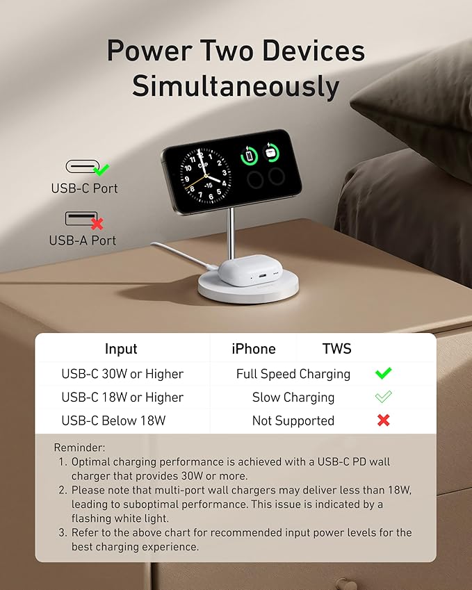 Anker MagSafe Compatible MagGo Charger Stand, iPhone 17 Wireless Charger, 2-in-1 Charging Station, Qi2 Certified 15W Fast Charging, for iPhone 17/16/15/14/13/12, AirPods Pro (40W Adapter Included)