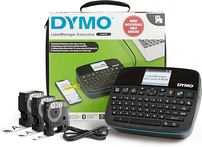 DYMO LabelManager Executive 640 CB Portable Label Printer Kit with Carry Case and 3 Label Cassettes, Compact QWERTY Label Maker, Bluetooth & USB Connectivity, Compatible with DYMO D1 Labels