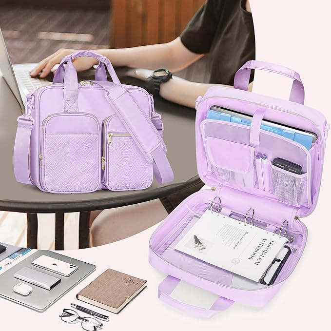 3 Ring Zipper Binder, 2 Inch Ring Binder Organizer Bag with Shoulder Strap Fits 13 Inch Laptop and 500 Sheets, Purple(Empty Bag Only)