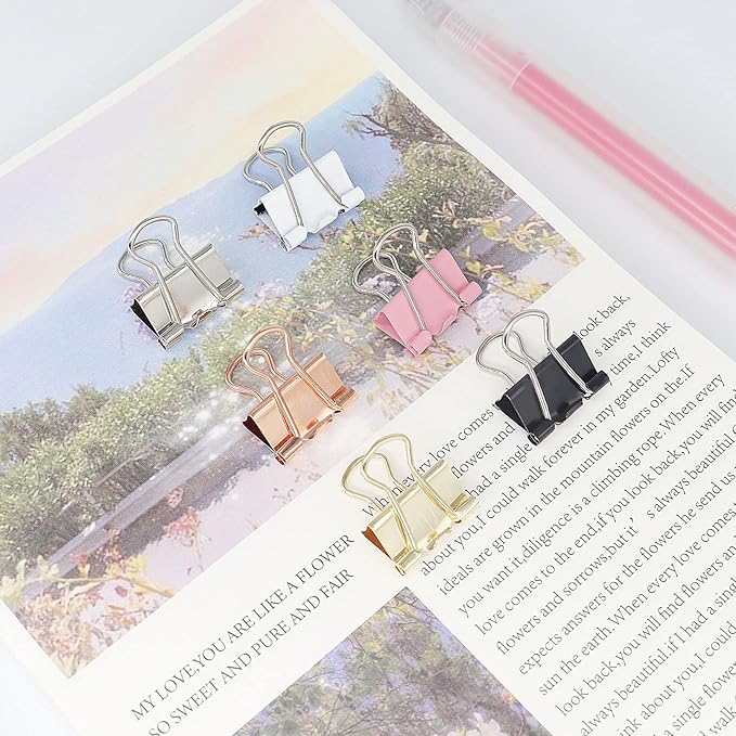 Mini Binder Clips, Paper Clip, Small Paper Clamps 15mm (5/8 inch), 100 Pack Micro Size Office Clips for Home School and Business (White)