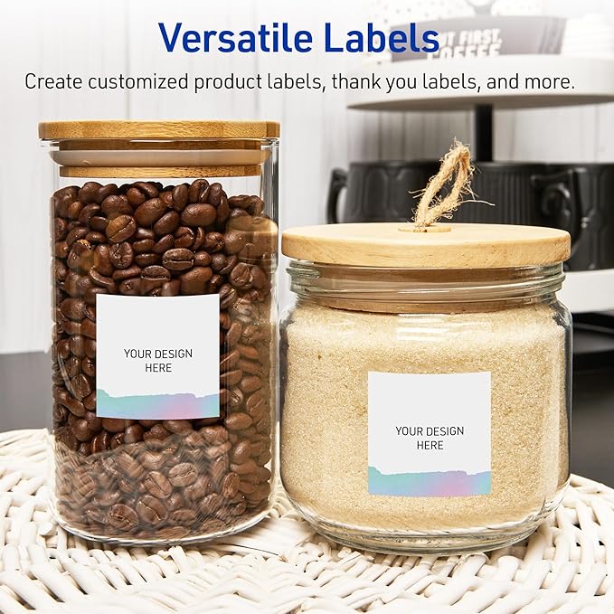 Avery Printable Square Labels with Sure Feed Technology, Pre-Printed Iridescent Watercolors Design, Matte White, 2" x 2", Laser & Inkjet Compatible, 120 Total