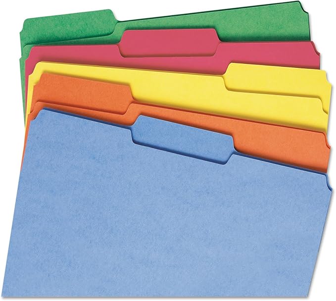 Smead File Folder, Reinforced 1/3-Cut Tab, Letter Size, Assorted Colors, 100 per Box (11993)