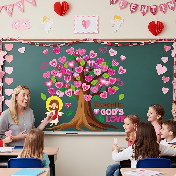 Valentines Day Bulletin Board Decorations - Aposwow Christian Jesus Classroom Decorations Set Pink Love Heart Paper Cutouts Bulletin Board Decor Door School Office Wall Decor Supplies