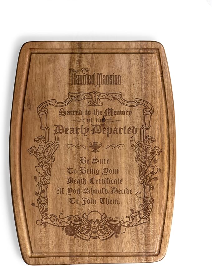 PICNIC TIME Disney Haunted Mansion Dearly Departed Ovale Acacia Cutting Board Serving Board Charcuterie Cheese Board with Juice Groove Spooky Kitchen Decor Gift, (Acacia Wood)