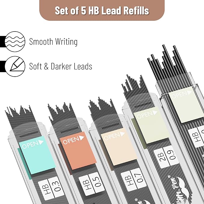 Mr. Pen- Mechanical Pencil Set, 5 Sizes, 0.3, 0.5, 0.7, 0.9, 2mm, Anti Skidding Grip Cute Mechanical Pencils