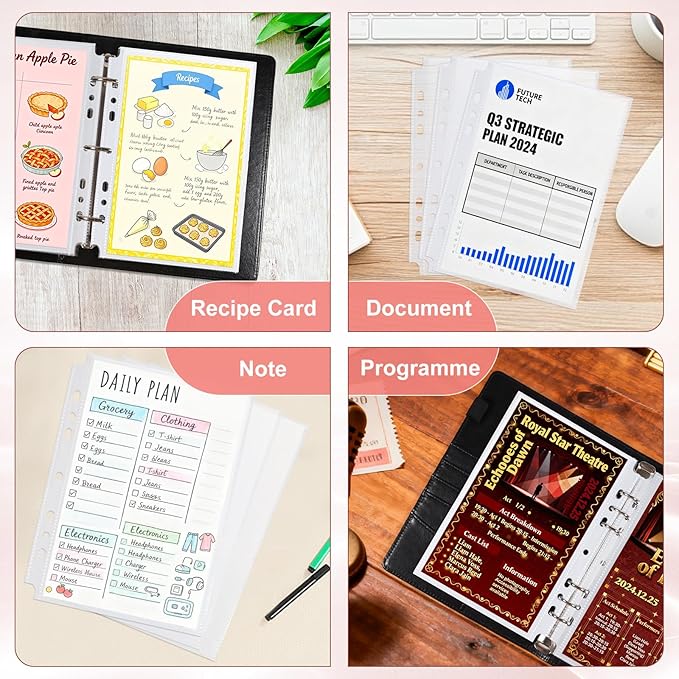 30 Pack 60 Pockets 5.5x8.5” Sheet Protector Sleeves for 6 Ring A5 Binder, A5 Mini 3 Ring Binder, Ultra-Clear Playbill Holder Sleeves, Double-Sided, Top Loading Sheet Protector for Paper Report