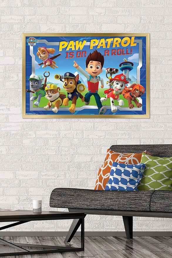 Nickelodeon Paw Patrol - Crew Wall Poster, 34L" x 22.4W", Gold Framed Version