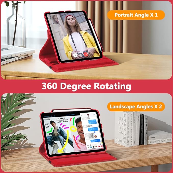 Fintie Rotating Case for iPad (A16) 11th Generation 11 Inch (2025), iPad 10th Generation 10.9 Inch (2022) - [Built-in Pencil Holder] 360 Degree Rotating Protective Stand Cover, Red