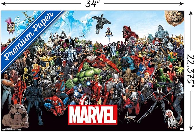 Marvel Comics The Marvel Lineup Wall Poster, 34L" x 22.4W", Premium Poster & Mount Bundle