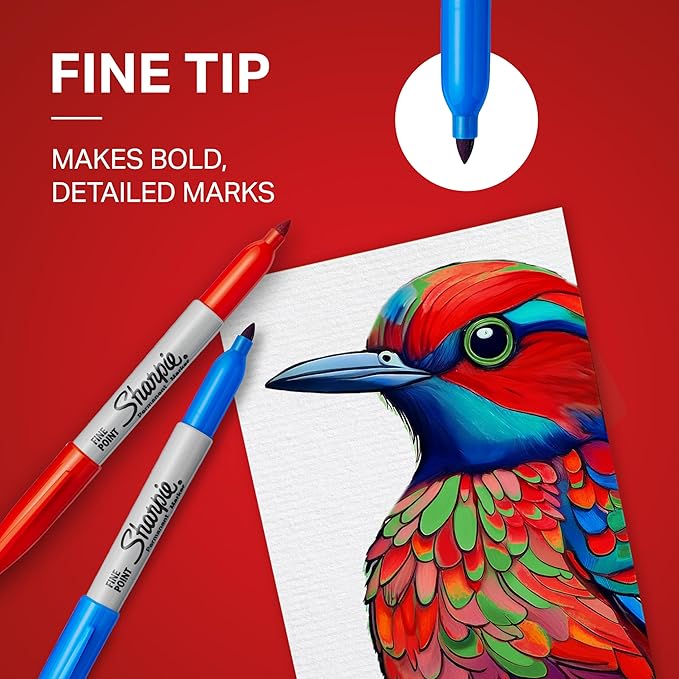 Sharpie Permanent Markers | Fine Point for Bold Details | BlackBlueRed and Green Ink Colours | 4 Marker Pens