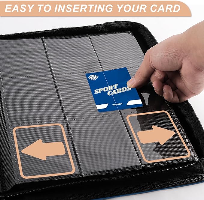 Trading Card Binder, Card Binder Album Folder Book Fit for MTG Baseball Football Sports Cards, Easy to Use Card Collection Binder (Blue, 432 Pockets)